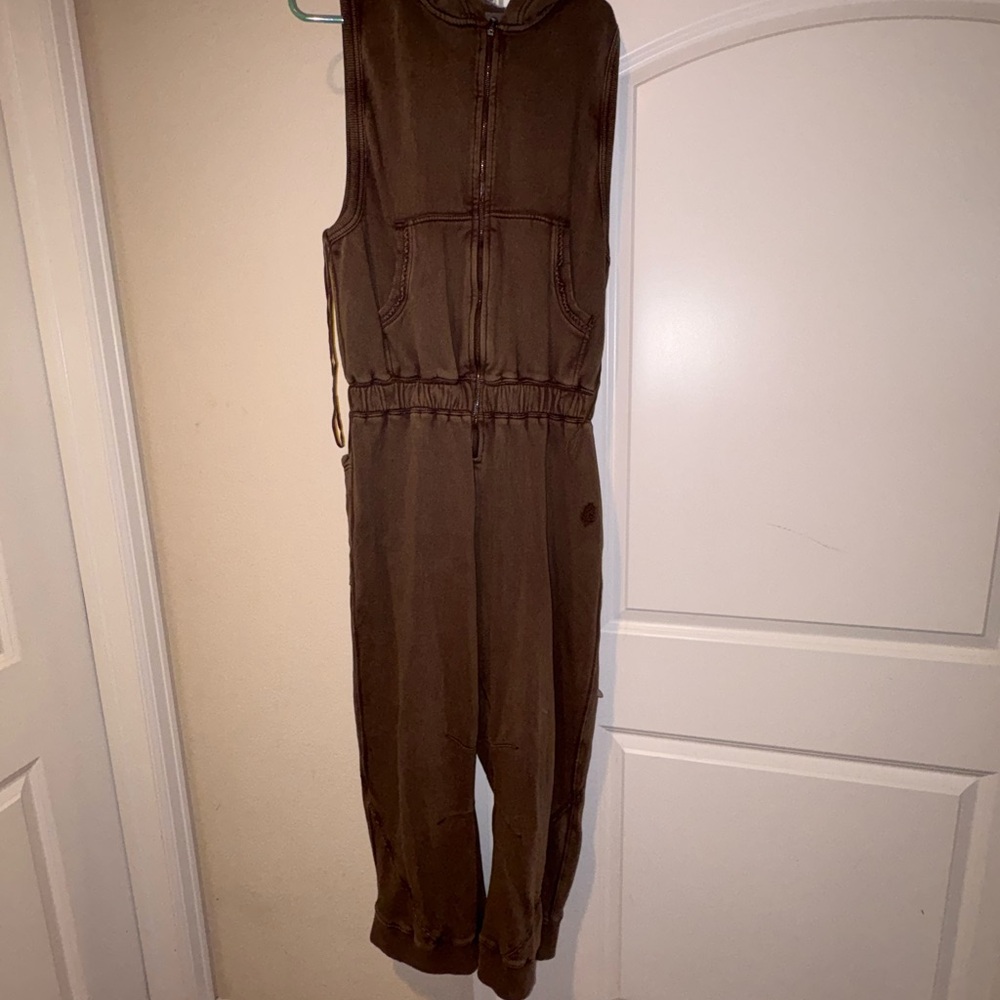 Free People Chocolate Brown Hooded Jumpsuit